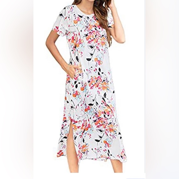 naggoo Dresses & Skirts - Floral Maxi Dress in White and Pink